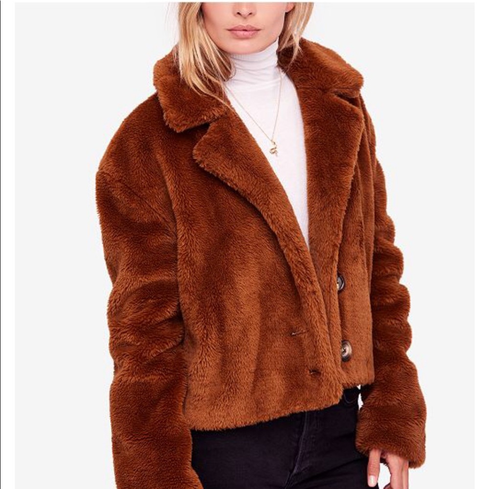 FREE PEOPLE “Mena” brown fur coat